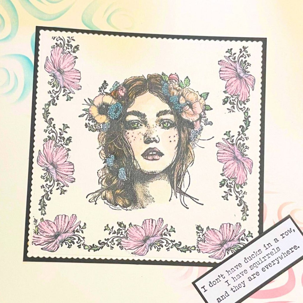 Flora A6 Red Rubber Stamp