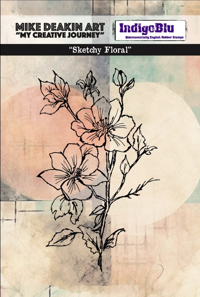 Sketchy Floral A6 Red Rubber Stamp by Mike Deakin