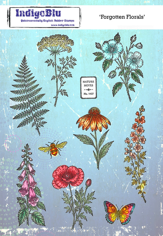Forgotten Florals A5 Red Rubber Stamp