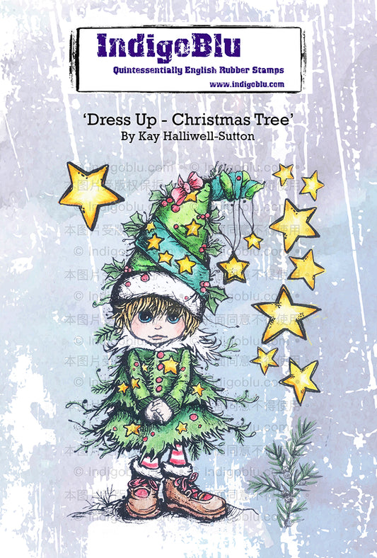 Dress Up - Christmas Tree A6 Red Rubber Stamp
