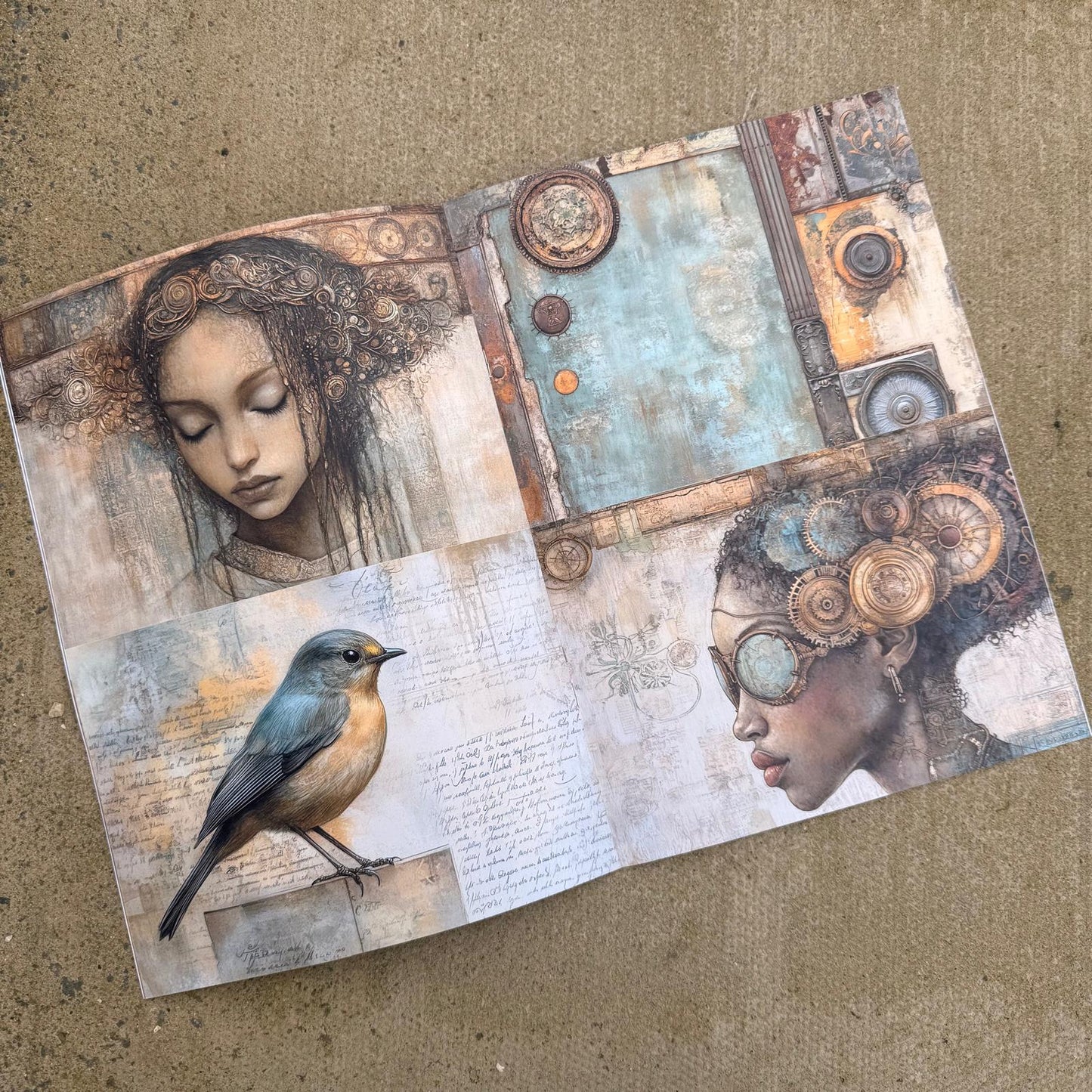 Vintage Blue Steam Paper Book - A4