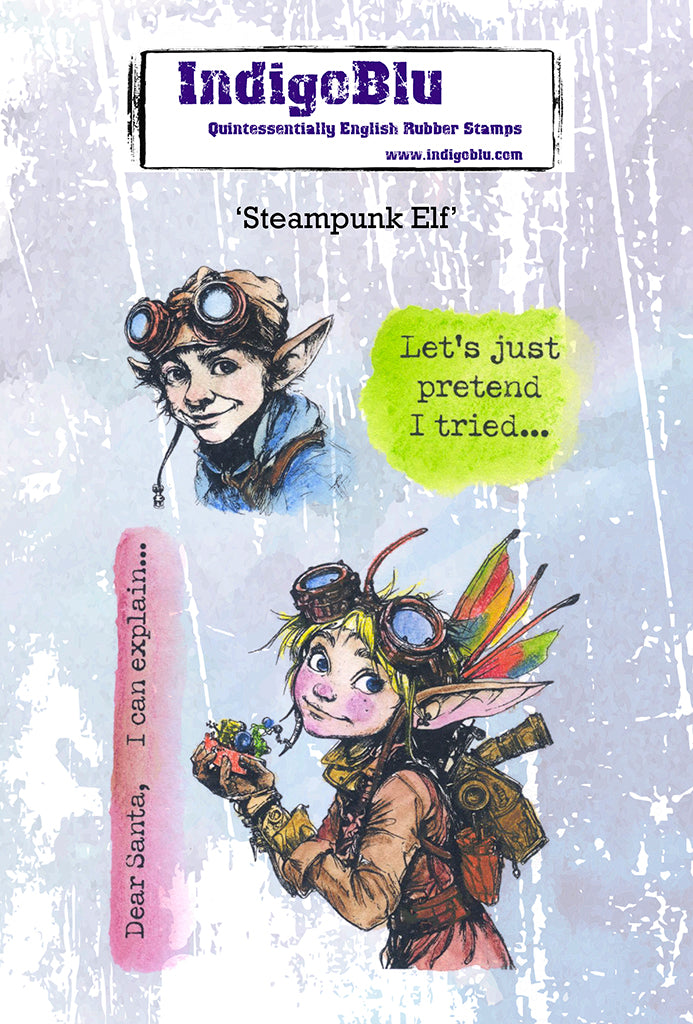Steampunk Elf A6 Red Rubber Stamp