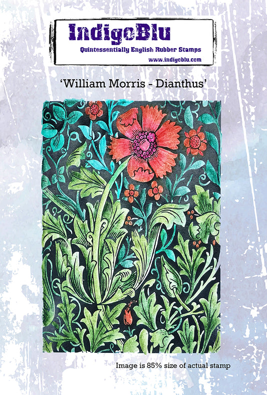 William Morris Dianthus A6 Red Rubber Stamp