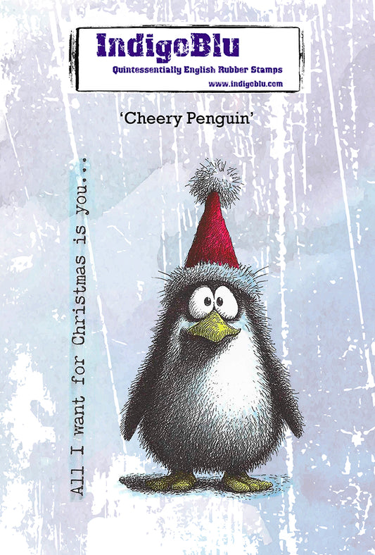 Cheery Penguin A6 Red Rubber Stamp