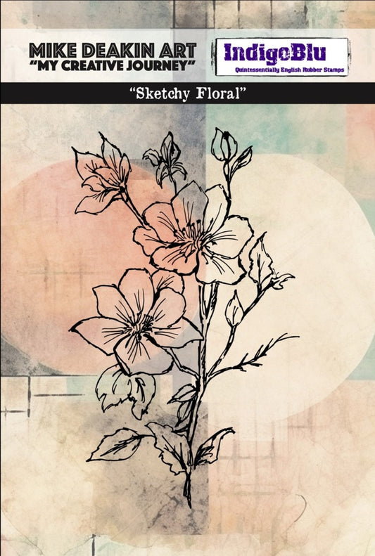 Sketchy Floral A6 Red Rubber Stamp by Mike Deakin