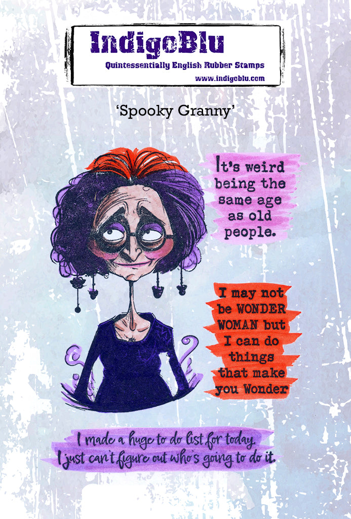 Spooky Granny A6 Red Rubber Stamp