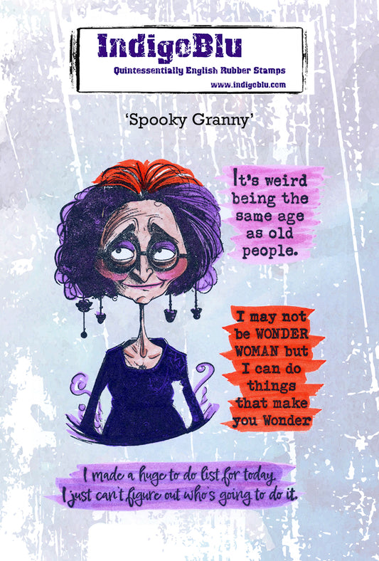 Spooky Granny A6 Red Rubber Stamp