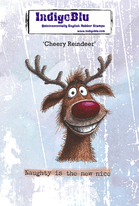 Cheery Reindeer A6 Red Rubber Stamp