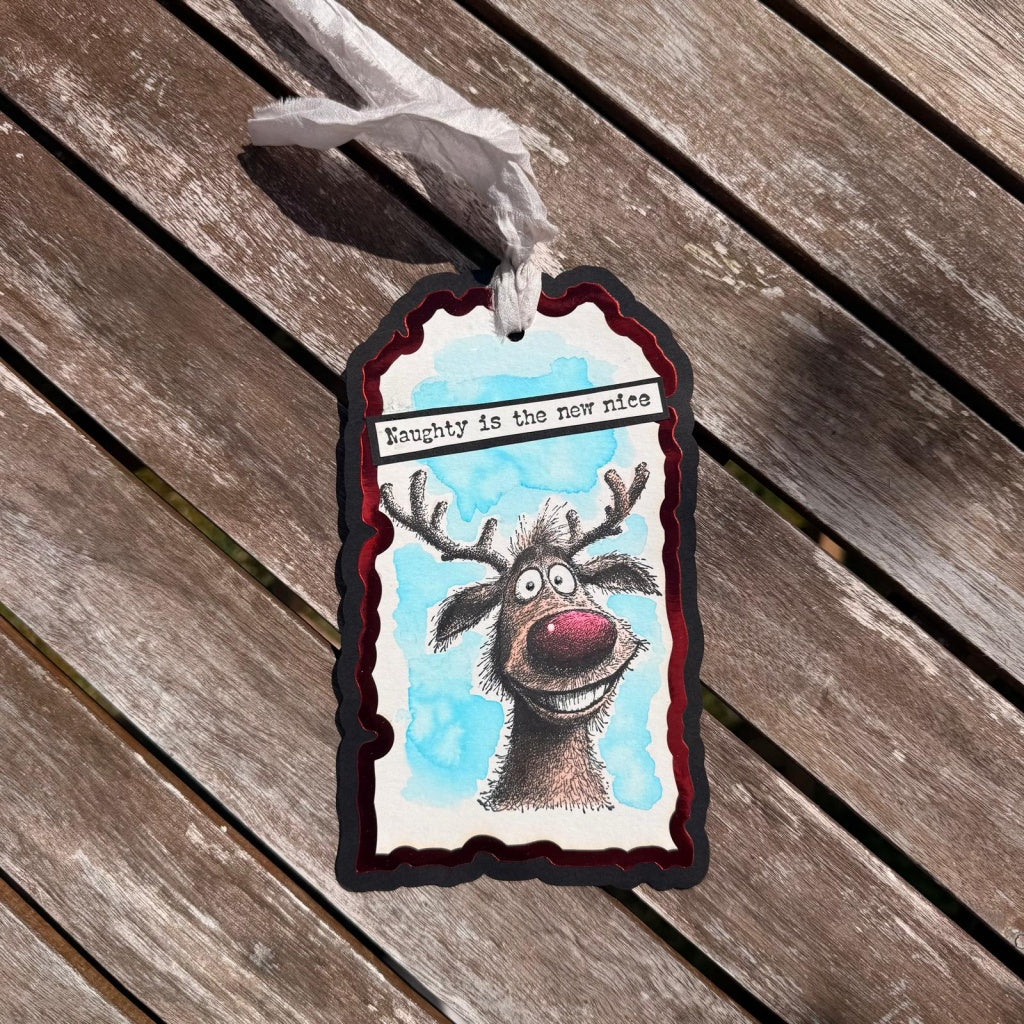 Cheery Reindeer A6 Red Rubber Stamp