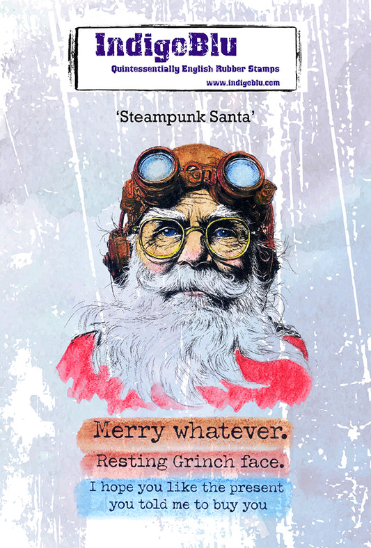 Steampunk Santa A6 Red Rubber Stamp