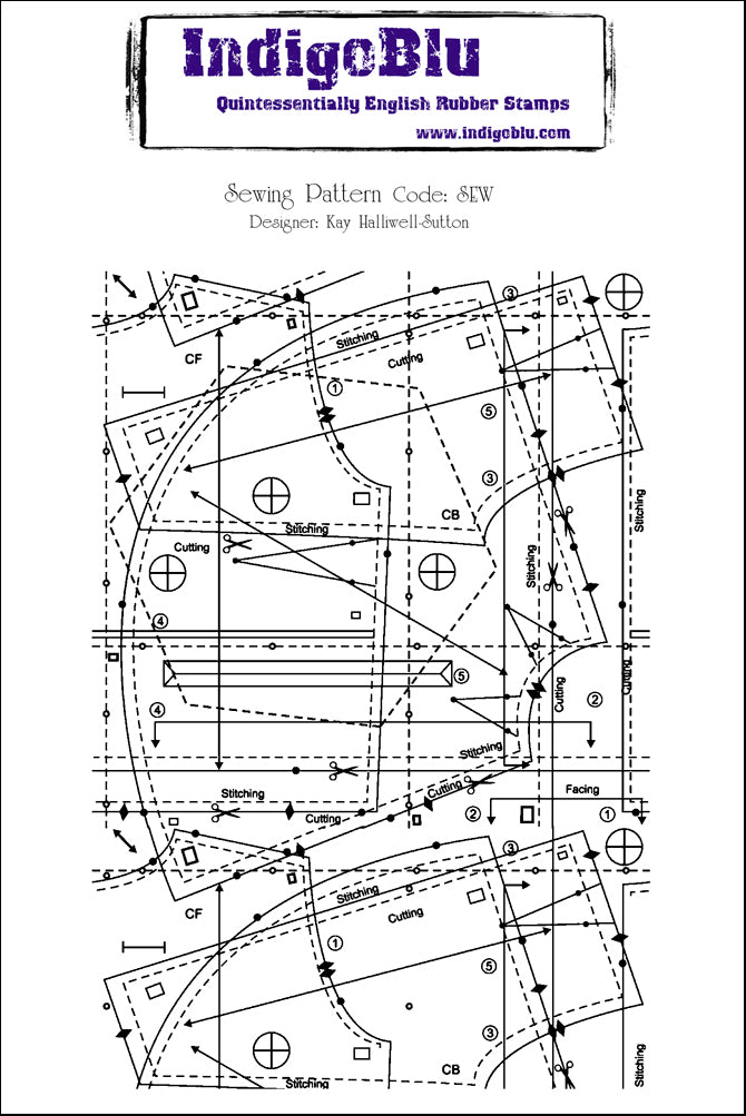 Sewing Pattern A6 Red Rubber Stamp