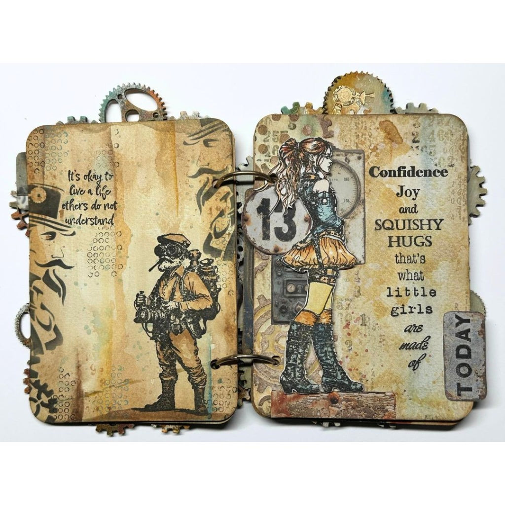 Clockwork Belle A6 Red Rubber Stamp