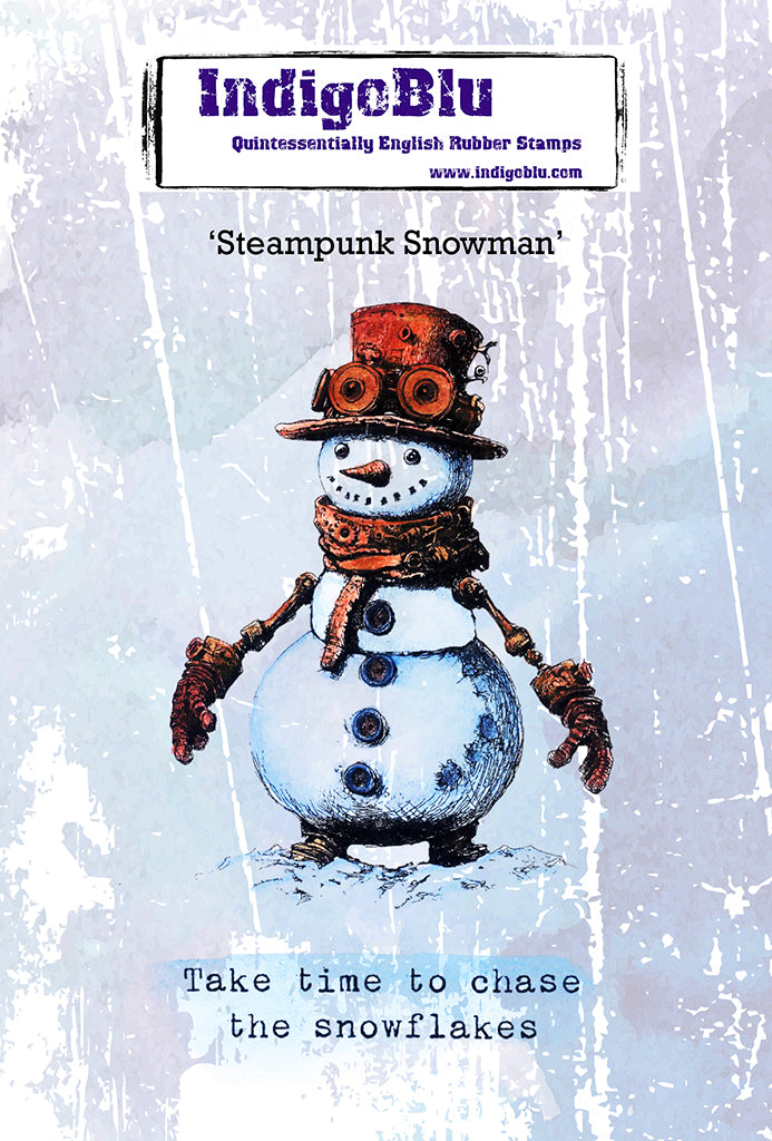 Steampunk Snowman A6 Red Rubber Stamp