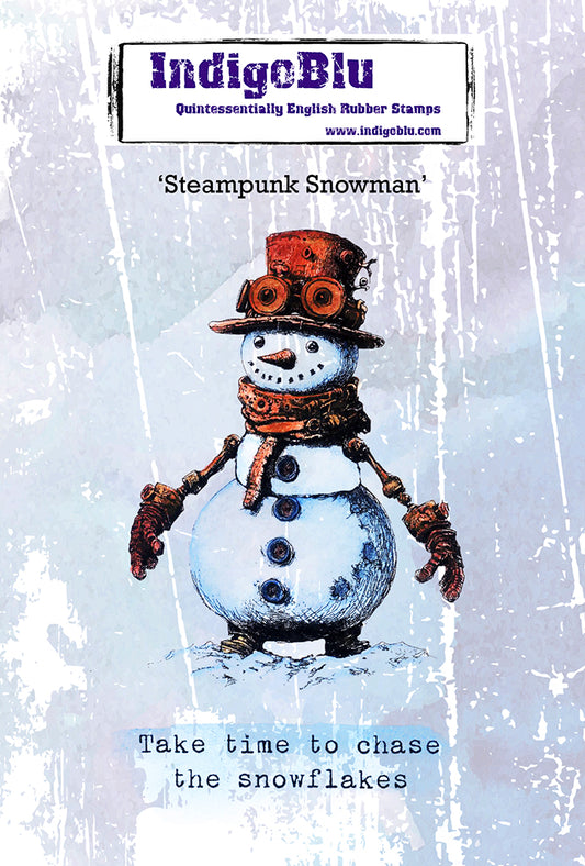 Steampunk Snowman A6 Red Rubber Stamp