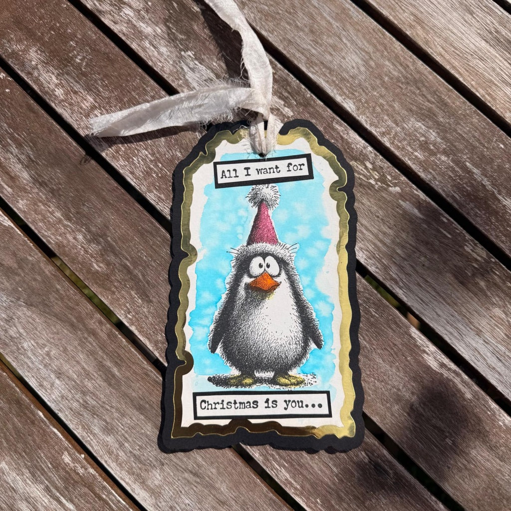 Cheery Penguin A6 Red Rubber Stamp